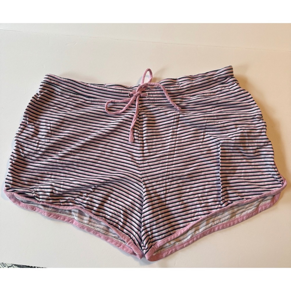 Carole Hochman Womens Pink Navy Striped Lounge Pajama Shorts Large Drawstring